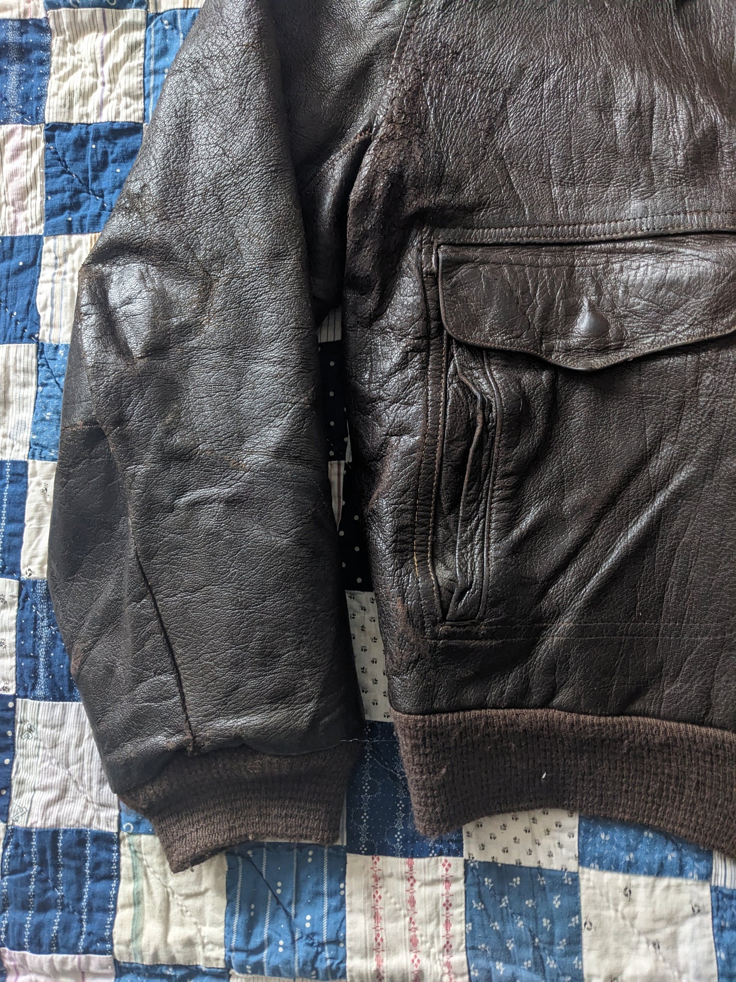 40s Plaid Lined Leather Bomber Jacket