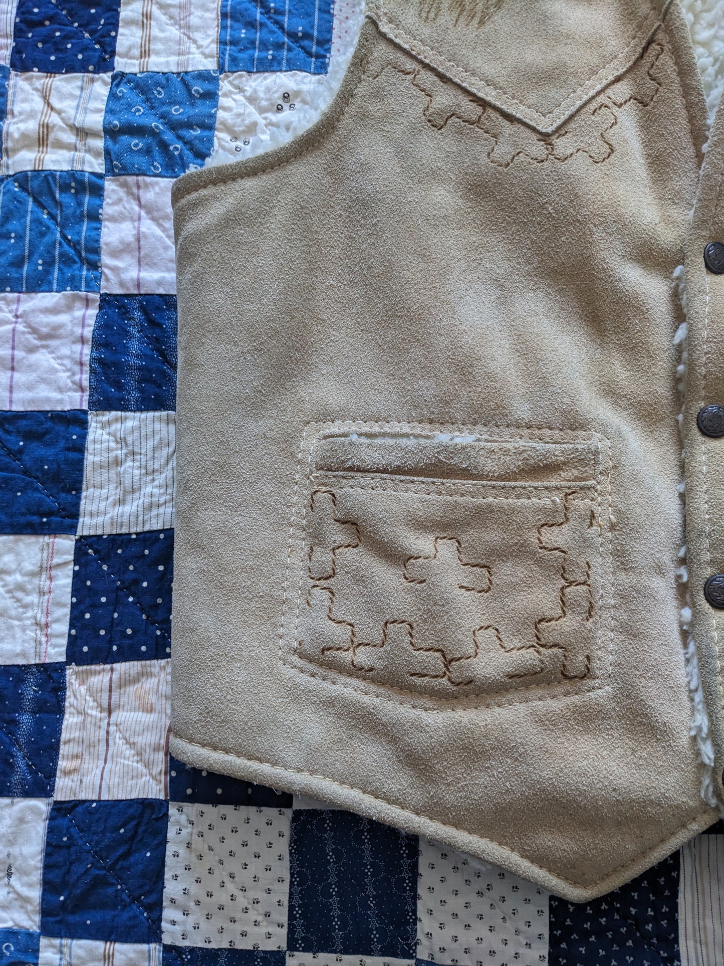 60s-70s Roadrunner Suede Sherpa Vest