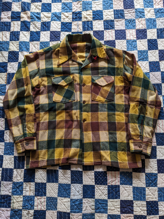 60s Unbranded Plaid Loop Collar Flannel Shirt