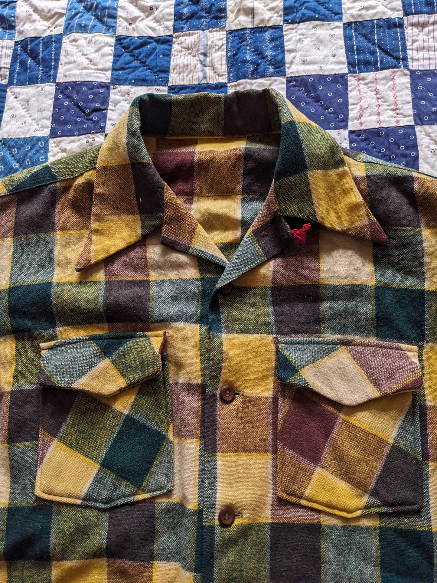 60s Unbranded Plaid Loop Collar Flannel Shirt